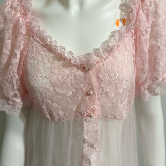 Vintage Tosca Lingerie Sheer Pink Lace Peignoir – Size Small - Picture 5 of 16